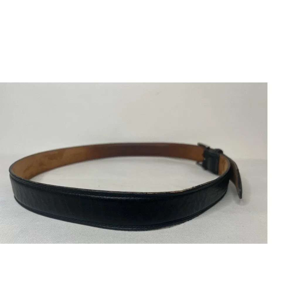 Lejon USA Black Glove Tanned Steerhide Leather Dress Belt Size 40 Silver Buckle